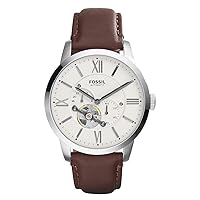 Fossil Men's Townsman Auto Automatic Leather Multifunction Watch, Color: Silver/Cream, Brown (Model: ME3064)