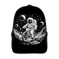 Cute Astronaut Rides on Bicycle Laptop Backpack with Multi-Pockets Waterproof Carry On Backpack for Work Shopping Unisex 16 Inch