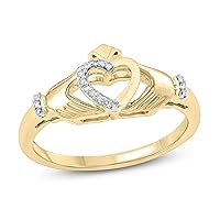 1/20cttw Diamond Claddagh Ring for Women in Yellow Gold-Plated, Rose Gold-Plated or 925 Sterling Silver, Women's Love, Friendship and Loyalty Ring with Diamond Accent, Women's Irish Wedding Ring