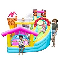 Inflatable Bounce House for Kids Ice Cream Doughnut Dessert Party for Outdoor Play with Blower, Long Slide and Ball Pool