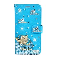 STENES Bling Wallet Phone Case Compatible with Moto G Stylus 5G (2023) - Stylish - 3D Handmade Elephant Butterfly Glitter Magnetic Wallet Leather Cover with Neck Strap Lanyard [3 Pack] - Blue