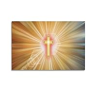 Rainbow Lights on A Cross Highlight Rainbow Lights Decorated Poster on A Church Office Painting Poster for Room Aesthetic Posters & Prints on Canvas Wall Art Poster for Room 20x30inch(50x75cm)