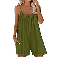 Women's Rompers 2024 Jumpsuit Solid Color Sleeveless Loose Adjustable Romper With Pockets Rompers Overalls, S-3XL