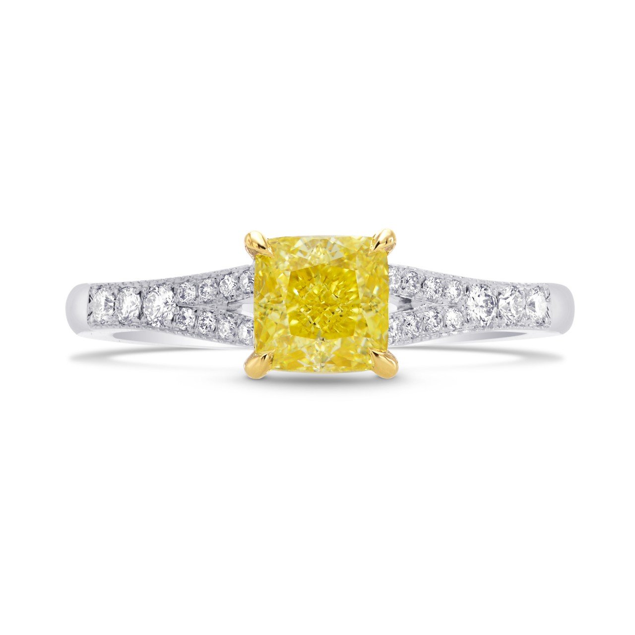 Leibish & co 1.18Cts Yellow Diamond Engagement Side Stone Ring Set in 18K White Yellow Gold Engagement Natural Loose Stone Gift For Her Anniversary Real Wedding Birthday