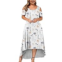 Long Summer Bohemian Dresses Ladies Short Sleeve Going Out V Neck Cool Evening Dresses Women Polyester Fit Ivory 4XL