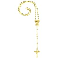 Jesus Gold Color with Crystal Rhinestone Halo Cross Jesus Rosary on 30 Inch Ball Style Necklace