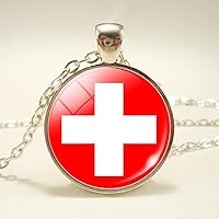 Switzerland Flag Pendant Necklace - World Map Flag Time Stone Ethnic Clavicle Chain Patriotic Charm Couple Sweater