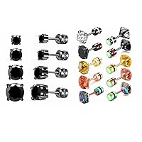 9 Pairs Titanium Screw Back Stud Earrings for Women Men,5A Cubic Zirconia Earrings Double Side Hypoallergenic Studs