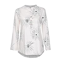 Blouse Shirts for Women Plus Size Elegant Floral Print V-Neck Button Long Sleeve Fall Vintage Office Work Tunic Casual Tops