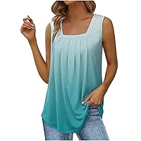 Ceboyel Womens 2023 Gradient Tank Tops Summer Sleeveless Causal Shirt Square Neck Dressy Blouse Beach Trendy Ladies Outfits