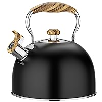 2.5 Liter Tea Kettle Stovetop Whistling Stovetop Tea Kettle for Stove Top, Tea Pots kettle for Stove Top Food Grade Stainless Steel Tea Kettles with Cool Wood Pattern Handle, Black