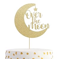 Over the Moon Cake Topper - Baby Shower, Gender Reveals Cake Top Hat, Birthday Party Decorations, Glitter Cardboard, Studio Photo Props.