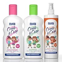 Dr. Fischer Comb & Care Kids Shampoo, Conditioner, Hair Spray Set - Tearless, Tangle-Free Kids Shampoo and Conditioner - Toddler Shampoo and Conditioner, Kids Hair Detangler Spray - Hair Care for Kids