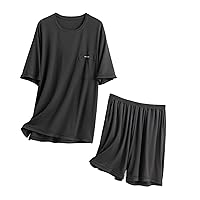 Summer Mens Casual Short Sleeves Silk Pajamas Sets with Shorts Large Size Comfy and Soft Loungewear for Men