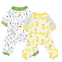 2-Pack Pet Clothes Puppy Cute Pajamas Dogs Cotton Rompers Cats Jumpsuits Cosy Apparel Dog Shirt Small Canine Costumes, Duck & Fish L