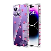 Square Case for iPhone 15 Plus Case, Square Clear Cute Love Heart Side Edge Small Love Pattern Reinforced Corners Cushion Slim Shockproof Soft Silicone Square Edge Cover for Women Girls, Pink