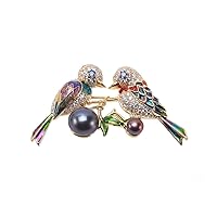 JYX Romatic Jewelry Warm and Sweet Love Bird Black Frshwater Pearl Pin Brooches