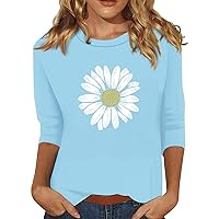 Womens Workout Clothes, Workout Tops Shirts for Women Trendy Round Neck Tshirt Womens 2024 3/4 Sleeve Loose Tops Comfy Daily Print Shirt Fashion Ladies Trendy Blouse Women's (Light Blue,3X-Large)