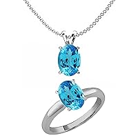 Dazzlingrock Collection Oval Blue Topaz Solitaire Ring & Pendant Set for Women