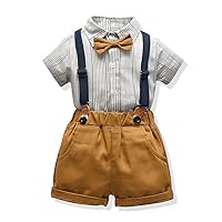 New Korean Style Summer Boys' Striped Short-Sleeved Shirt and Shorts,Western Style Overalls Two Pieces Suits.