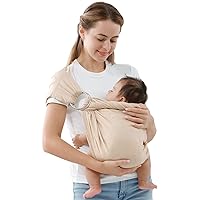Ring Sling Baby Carrier Newborn to Toddler,Soft Linen Baby Sling Carrier Wrap, Easy Wearing,Adjustable Muslin Baby Holder Nursing Sling Ideal for New Mom,Parents,Infant Shower Gifts (Apricot)