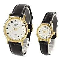 Casio MTP-1095Q-7BLTP-1095Q-7B Retro Pair Watch, Standard Analog, White, Black, Gold, Leather, Leather Strap, Wristwatch, Retro