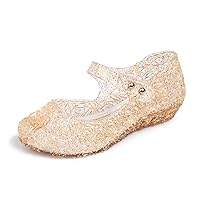 Sawimlgy Toddler Girls Jelly Sandals Summer Beach Closed Toe Crystal Princess Dress Flat Little Kid T-strap Rubber Sole Shoe