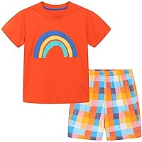 2Pcs Baby Boys Cotton Dinosaur Truck Summer Short Sleeve T-Shirt and Short Outfits Clothes Set