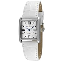Peugeot Women's Silver-Tone Tank Shape Leather Dress Watch with Roman Numerals
