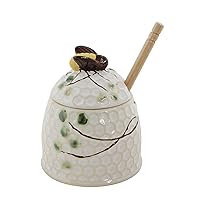 Creative Co-Op Stoneware Honey Jar with Lid & Wood Honey Dipper