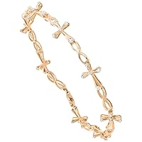 Silver City Jewelry 10k Gold Diamond Cross Bracelet for Women 3/8 inch wide, 7.25 inch long
