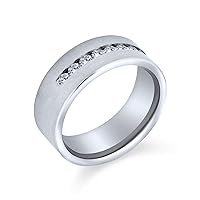 Bling Jewelry Channel Set AAA CZ Cubic Zirconia Silver Tone Mens Titanium Wide Wedding Band Ring For Men 8MM