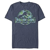 Jurassic Park Floral Logo Men's Tops Short Sleeve Tee Shirt Navy Blue Heather