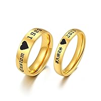 FindChic Stainless Steel Custom Couple Rings for Him and Her Wedding Ring Set Heart Matching Band Rings Customized Name Engraved Size 6 to 12 Couple Jewelry Valentine Gift, with Gift Box