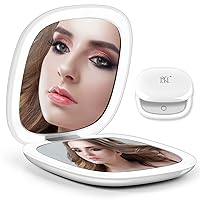 Compact Mirror, 2-Sided Rechargeable Travel Makeup Mirror, 1X/10X Magnification Lighted Pocket Mirror, 3 Colors & Brightness Dimmable, Portable Folding Mirror for Travel,Home,Office,Purse