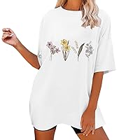 Short Sleeve Shirts for Women V Neck Women's Loose Shirt Front and Back Print Pattern Shirt Oversized Casual S