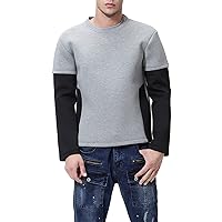 Men's Patchwork Crewneck Sweatshirt Long Sleeve Lightweight Color Block Pullover Fall Winter Contrast Color Tops (Light Grey,Medium)