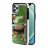 Green Cute Frog Printed Wallet Case for iPhone 12 Case, Pu Leather Wallet Case with Card Holder, Shockproof Phone Cover for iPhone 12 Case 6.1