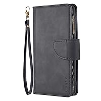Zipper Wallet Folio Case for XIAOMI REDMI Note 8 PRO, Premium PU Leather Slim Fit Cover for REDMI Note 8 PRO, 9 Card Slots, 1 Transparent Photo Frame Slot, Slip-Proof, Black