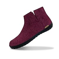 Unisex Indoor and Light Outdoor Boot, Wool Slippers with Black Natural Rubber Sole, Cranberry