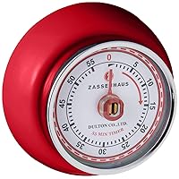 Zassenhaus Magnetic Retro Kitchen Timer, Classic Mechanical Cooking Timer (Red), 2.75-Inch