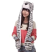 TONWHAR Cartoon Animal Hood Hoodie Hat with Attached Scarf and Mittens