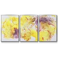 Renditions Gallery Abstract Wall Art Pink Yellow Flowers Painting Modern Colorful Floral Artwork Silver 3 Pieces of Framed Canvas Prints Wall Decorations for Bedroom and Bathroom 16x24 Inch LS015