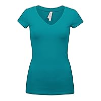 Womens Junior Basic Solid Multi Colors Slim Fit V-Neck Top S-3X
