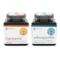 Youtheory Ashwagandha 60 Count Bottle Turmeric Advanced with Black Pepper Bioperine 60 Count Bottle Value Bundle