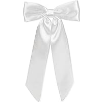 WantGor Long Tail Bow Hair Clips, Hair Ribbon Bows Satin Bowknot Clip Large Hair Barrettes Cute Ponytail Holder Hair Accessories for Women Daily Party Wedding Prom (White)
