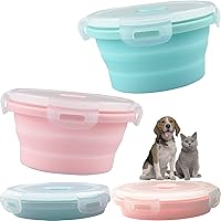 2pcs Collapsible Dog Bowls with Lids, Silicone, 12x12x3cm, Pink & Blue