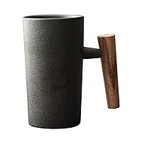 Japanese Coffee Mug, Vintage Coffee Mugs With Wooden Handle 220Ml Ergonomic Exquisite Stoneware Rustic Tea Cup Coffee Mugs for Home Office Gift, Black