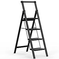 Ladder EFFIELER 4 Step Ladder, 4 Step Stool Folding Step Stool with Handrails, Sturdy Step Stool for Adult, Gorilla Ladders 500LBS Capacity Sturdy& Portable Ladder for Home Kitchen Library Office