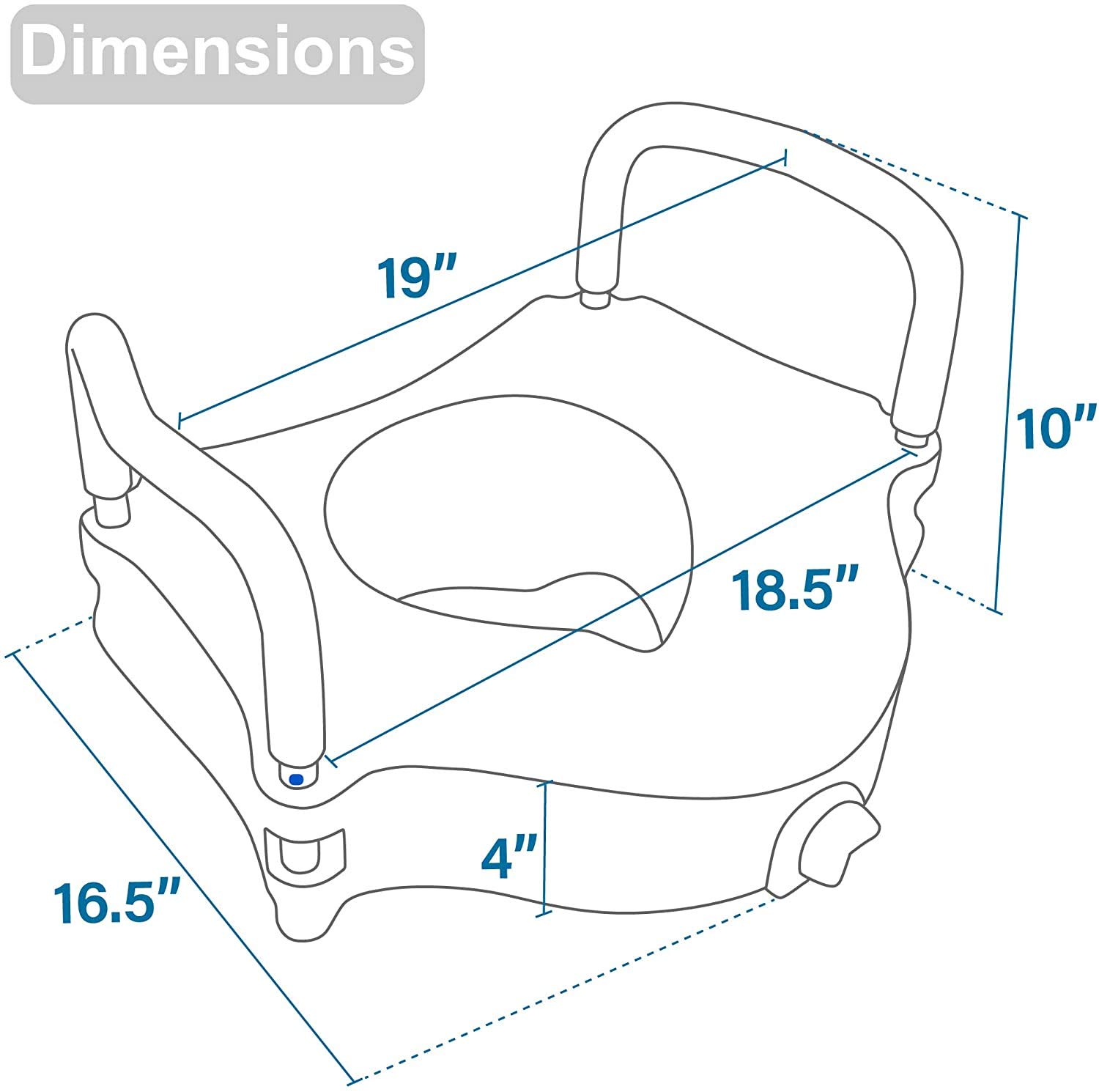 Vaunn Raised Toilet Seat and Elevated Commode Booster Seat Riser with Removable Padded Grab bar Handles & Locking Mechanism